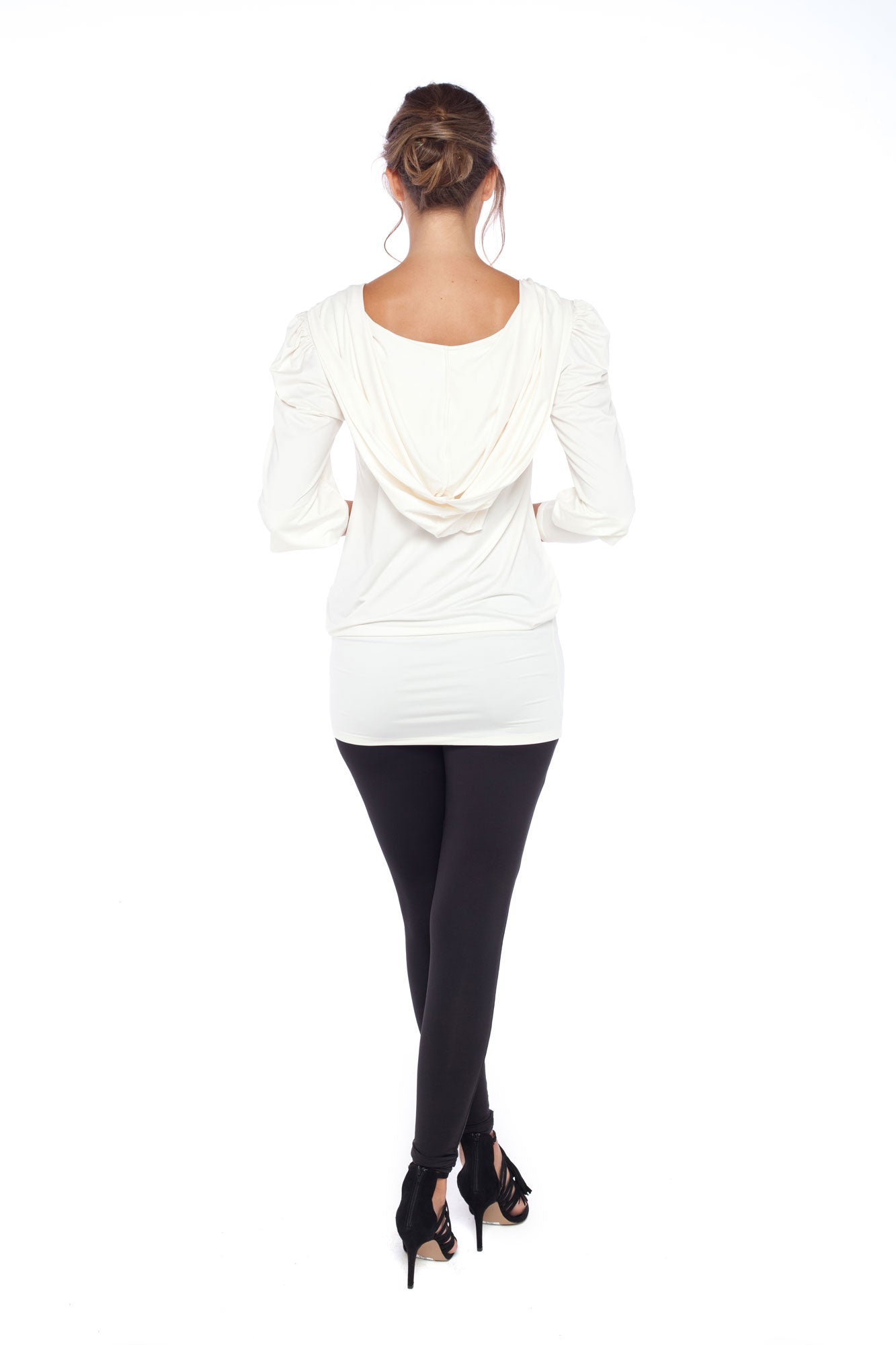 Shawl-Collared Hooded Tunic in Ivory