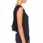 Side view of a woman wearing a black, sleeveless hoodie top by Australian leisurewear brand, Urban Silk. Showing an oversized hood, this elegant top drapes in slinky jersey to give an elevated leisurewear look. Click to shop in Urban Silk's clothing boutique.