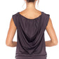 Back view of a woman wearing a sleeveless hoodie top in grey slinky jersey. The oversized hood drapes like a cowl down the back for elevated leisurewear luxury. Great for capsule wardrobes, this is a good casual top for travel wear. In petite to plus size, shop hoodie tops online at Australian fashion boutique Urban Silk clothing