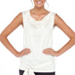 A woman wears a sleeveless hoodie top in ivory slinky jersey. With oversized hoodie, and belt ties at the hips, this slinky jersey hooded top is comfortable for petite to plus size, curvy women.  Styled as a summer top, this lightweight casual top makes a good travel top for holiday capsule wardrobes. Shop online at Australian leisurewear brand, Urban Silk's online clothes boutique!