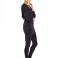 Leisurewear style that wears as a work top, travel top and casual wear top - the ultimate investment! A woman wears a long sleeve hoodie top in black slinky jersey. The hoodie sweatshirt is worn with black legging pants. Both hoodie top and legging pants are by Australian fashion brand, Urban Silk who specialise in leisurewear clothing women can wear for work, travel and casual wear.