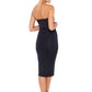 back view of curvy hipped woman wearing strapless black tube dress in silky jersey, designed in Australia by Urban Silk leisurewear